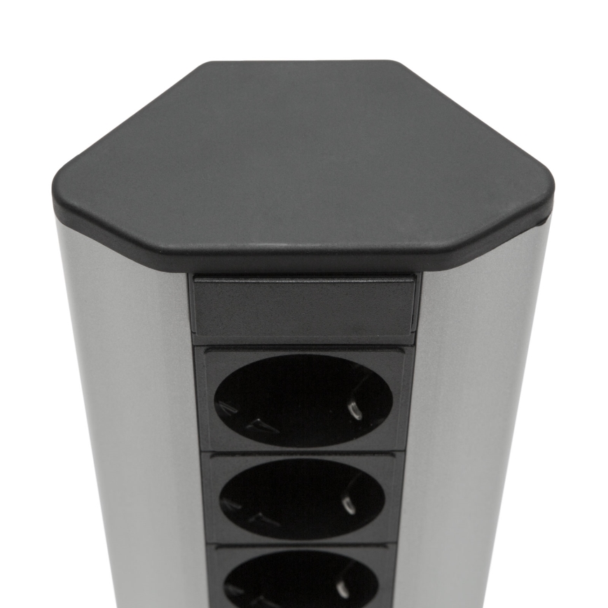Coluna de tomadas de canto 3x230 V + 2x USB-A preta/prateada
