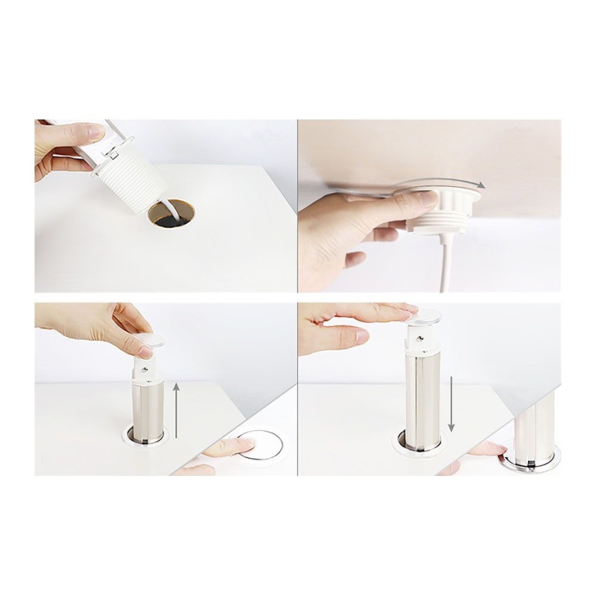 Coluna de tomadas embutível para tampo de secretária — 2x230V + USB-A + USB-C