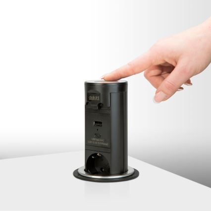 Coluna de tomadas para tampo de mesa 3x230V + USB-A + USB-C preta