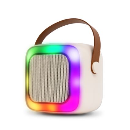 CONNECT IT CSP-1010-BG - Coluna LED RGB com 2 microfones sem fios (2 Mic), 5 W, bateria 1200 mAh + 2x 400 mAh, creme/dourado