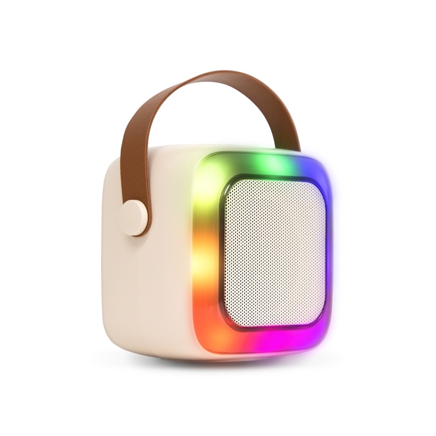 CONNECT IT CSP-1010-BG - Coluna LED RGB com 2 microfones sem fios (2 Mic), 5 W, bateria 1200 mAh + 2x 400 mAh, creme/dourado