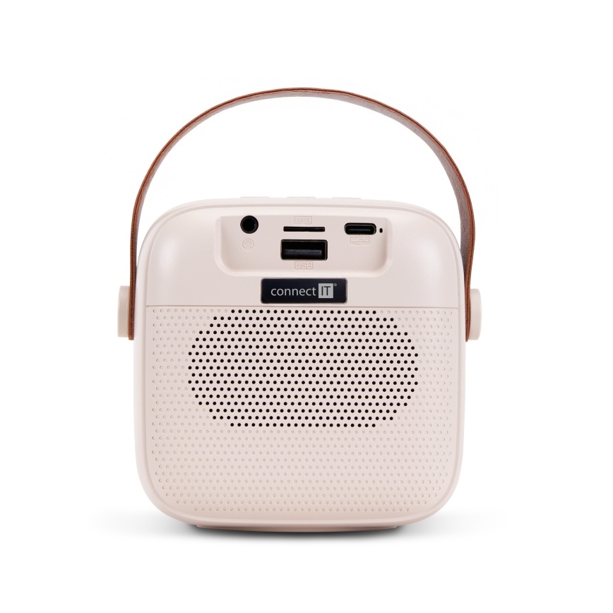CONNECT IT CSP-1010-BG - Coluna LED RGB com 2 microfones sem fios (2 Mic), 5 W, bateria 1200 mAh + 2x 400 mAh, creme/dourado