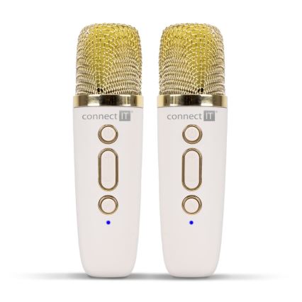 CONNECT IT CSP-1010-BG - Coluna LED RGB com 2 microfones sem fios (2 Mic), 5 W, bateria 1200 mAh + 2x 400 mAh, creme/dourado