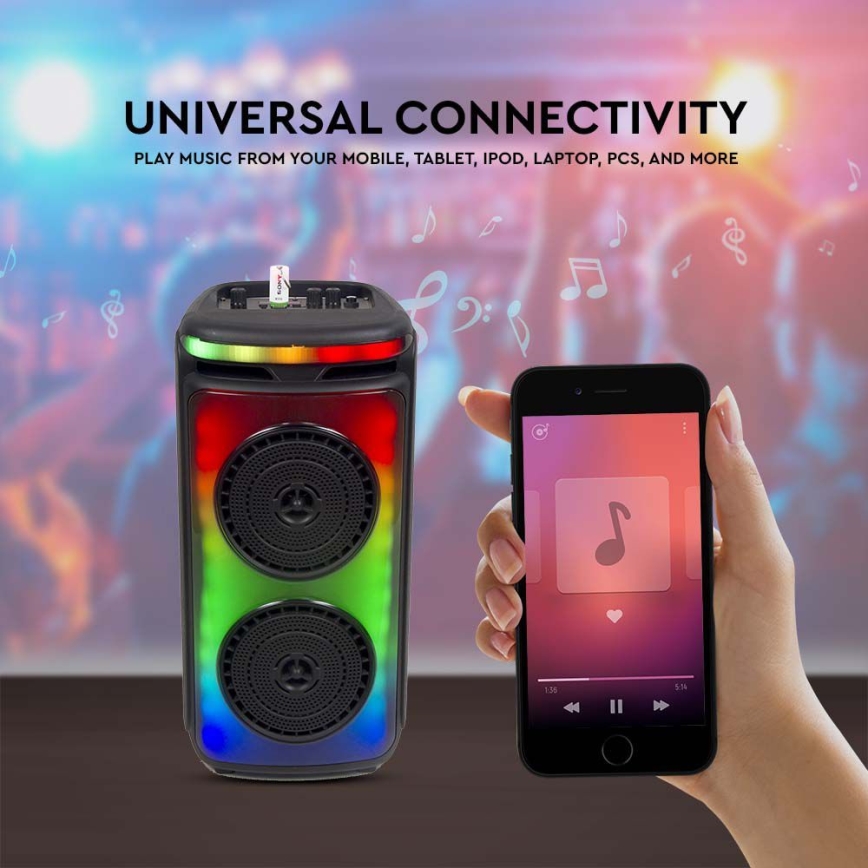 Coluna de som recarregável LED RGB com microfone 400W/2400 mAh + controlo remoto