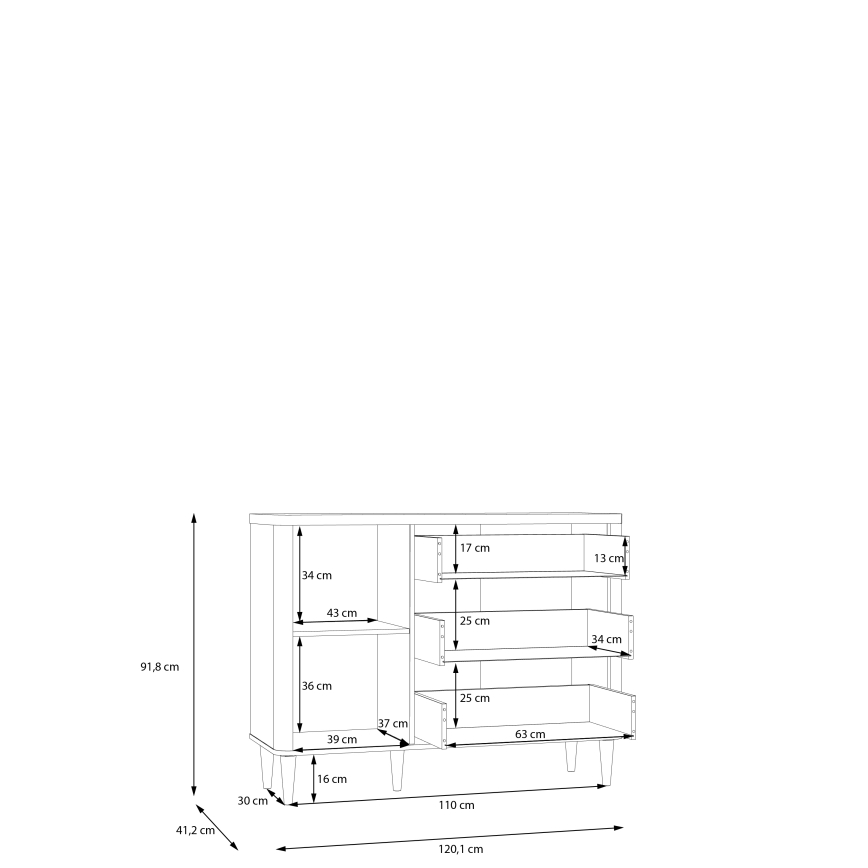 Cômoda com gavetas VIRO castanha/bege