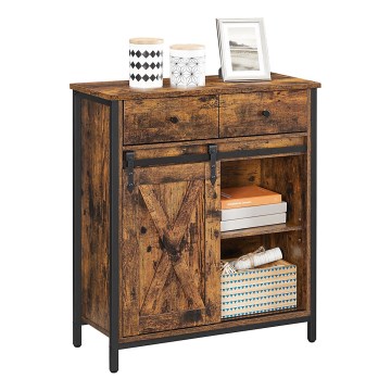 Cômoda com portas deslizantes e gavetas FIRA castanha/preta