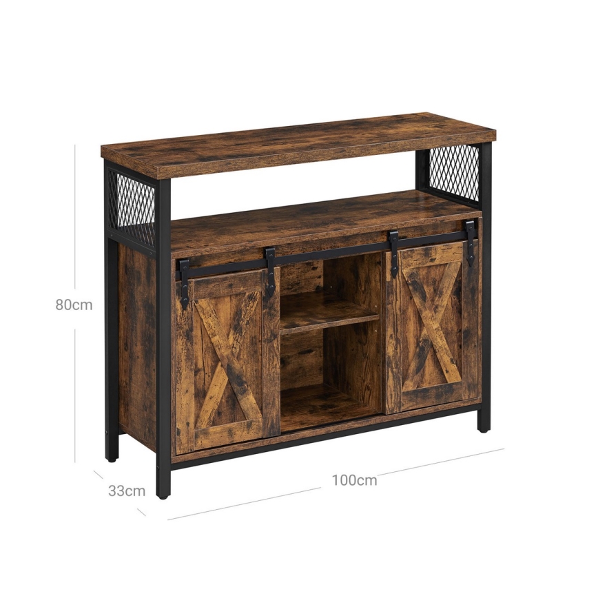 Cómoda com portas deslizantes FIRA 100x80x33 cm castanho/preto