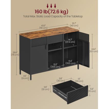 Cômoda FIRA 110 x 40 cm preta/castanha