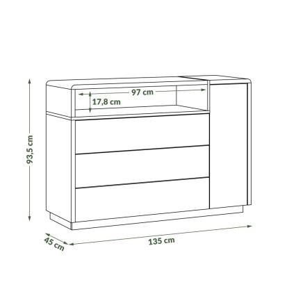 Cômoda com gaveta FRED branco/cinza