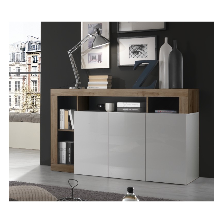 Cómoda LENOR branca/carvalho