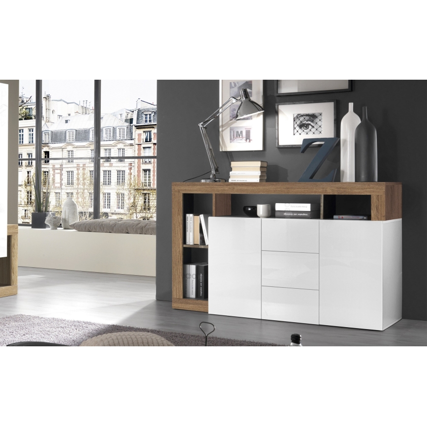 Cômoda LENOR branca/carvalho