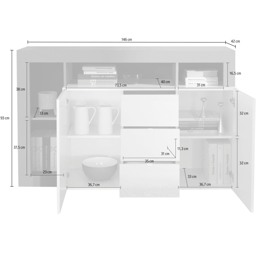 Cômoda LENOR branca/carvalho