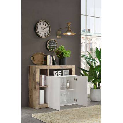 Cómoda LENOR branca/castanha