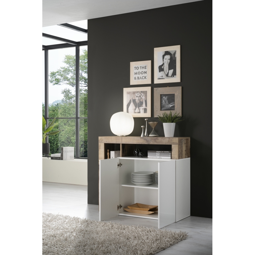 Cómoda LENOR branca/castanha