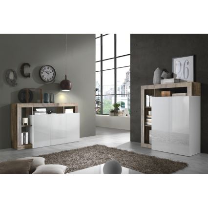 Cómoda LENOR branca/castanha