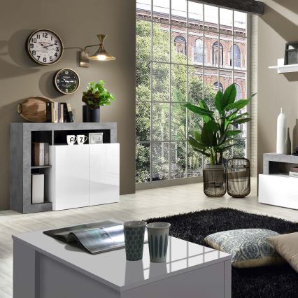 Cômoda LENOR branca/cinzenta betão