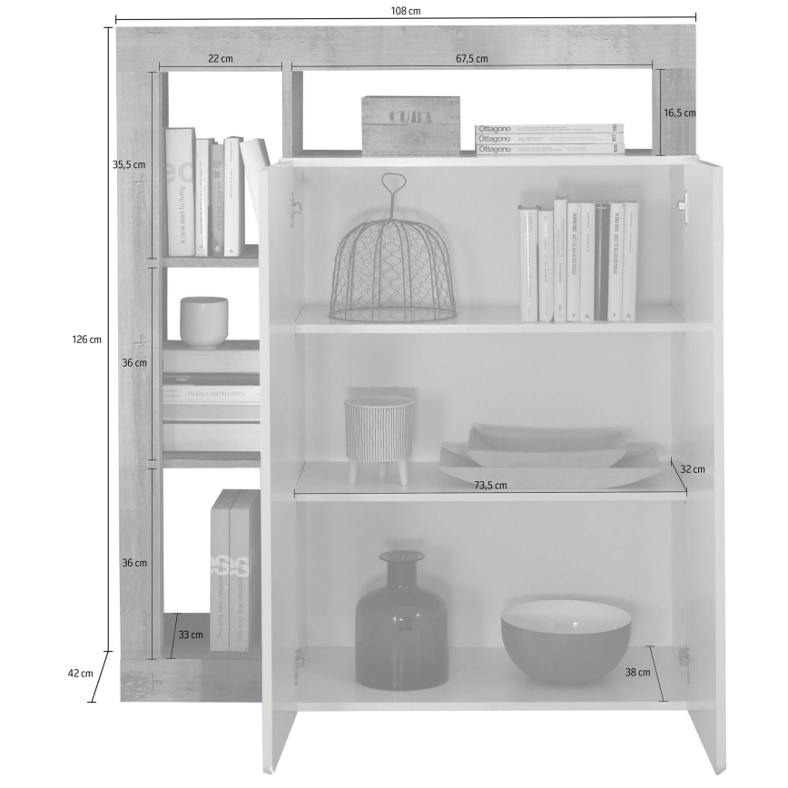 Cómoda LENOR branca/cinzenta betão