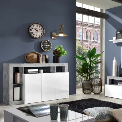 Cômoda LENOR branca/cinzenta betão