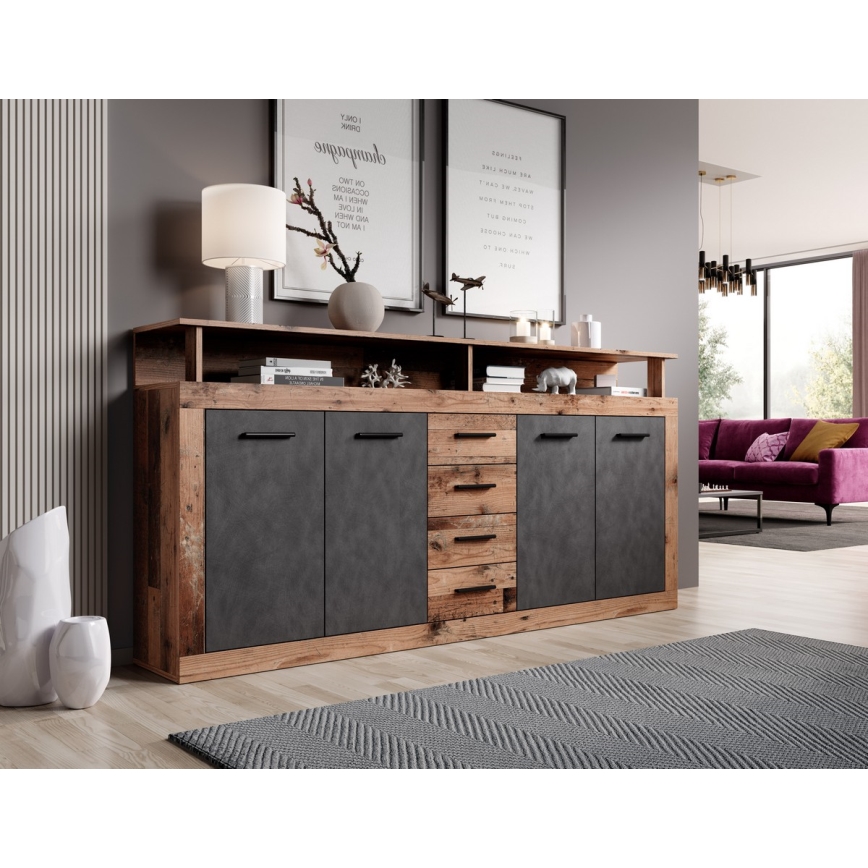 Cómoda RUNA 190x96x32 cm castanho escuro/antracite