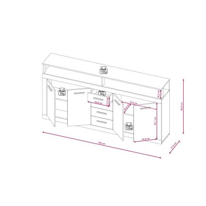 Cómoda RUNA 190x96x32 cm castanho escuro/antracite