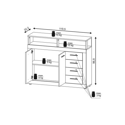 Cómoda RUNA carvalho sonoma/branco
