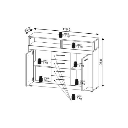 Cómoda RUNA Carvalho Sonoma/Branco