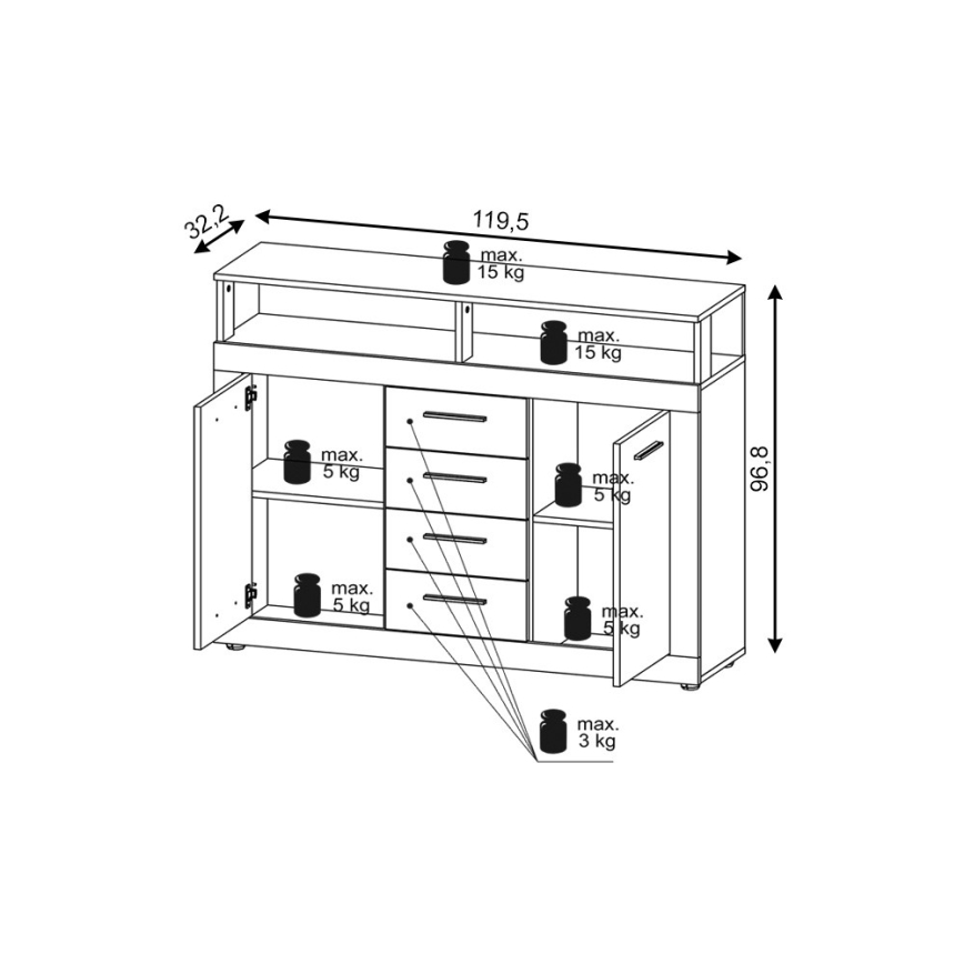 Cómoda RUNA Carvalho Sonoma/Branco