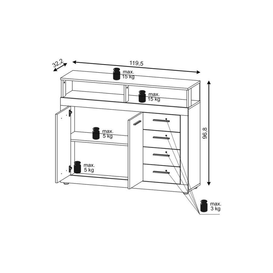 Cómoda RUNA castanho escuro/antracite