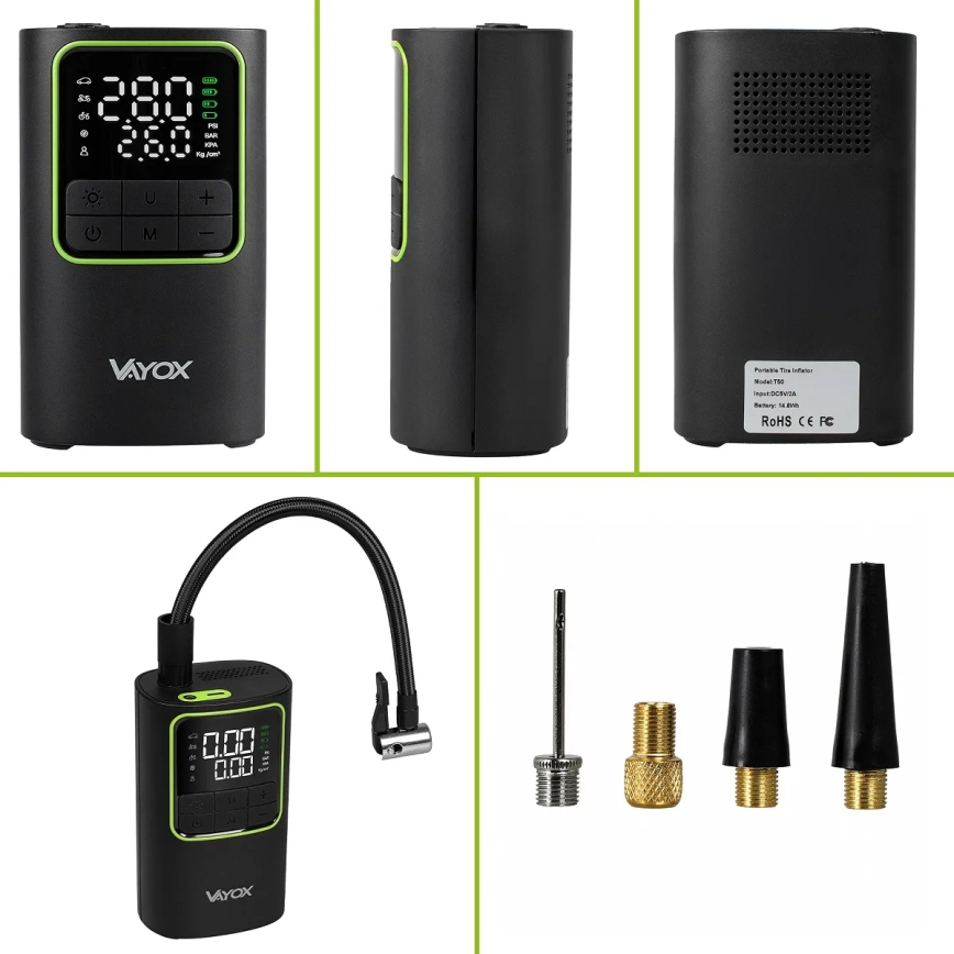 Compressor de ar digital de bolso 5 V 4000 mAh, preto