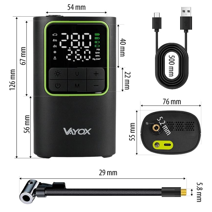 Compressor de ar digital de bolso 5 V 4000 mAh, preto