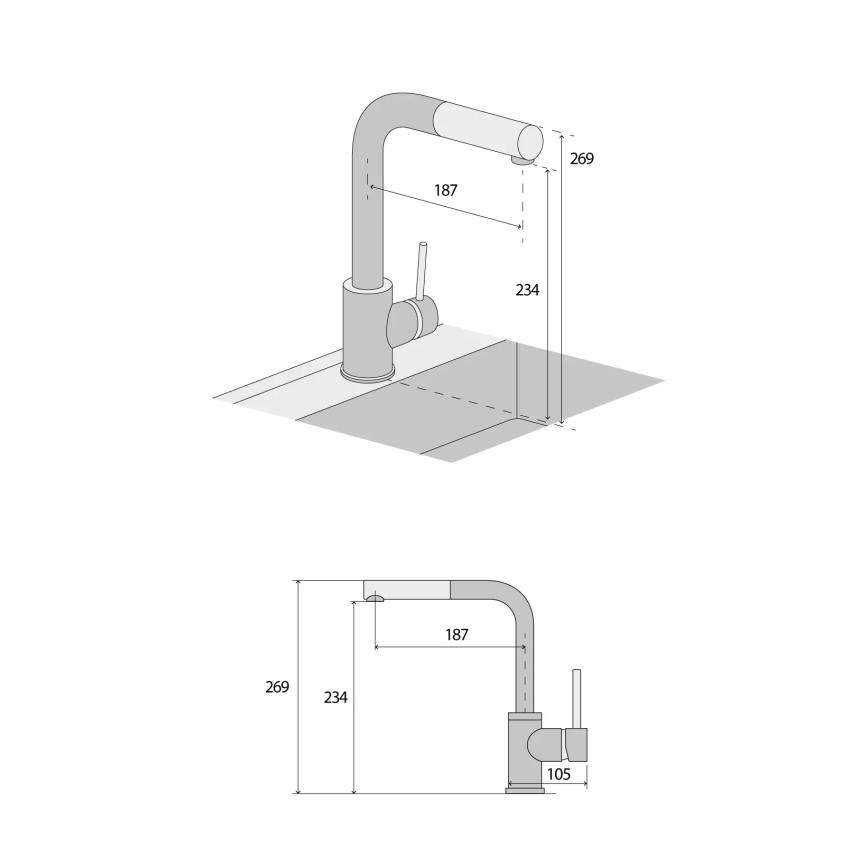 Concept BDG4527BC - Torneira para lava-loiças com duche extraível 26,9 cm granito/preto