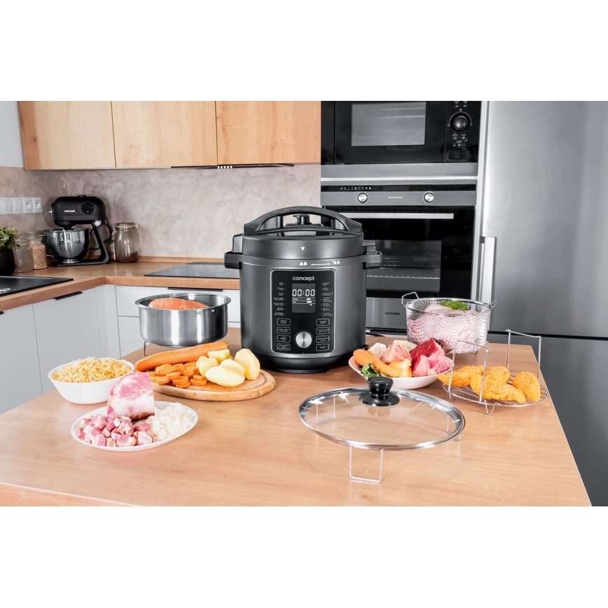 Concept CK8000 - Panela de pressão elétrica multifuncional e fritadeira de ar quente 5,6 l 11 em 1 1500 W/230 V preta