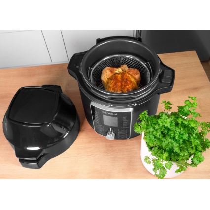 Concept CK8000 - Panela de pressão elétrica multifuncional e fritadeira de ar quente 5,6 l 11 em 1 1500 W/230 V preta