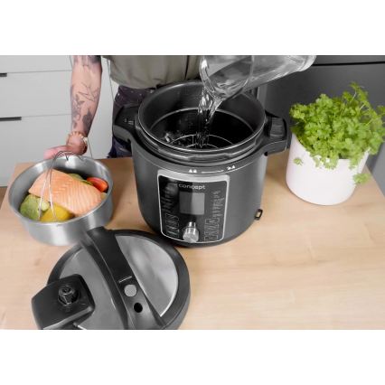 Concept CK8000 - Panela de pressão elétrica multifuncional e fritadeira de ar quente 5,6 l 11 em 1 1500 W/230 V preta