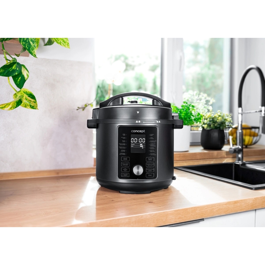 Concept CK8000 - Panela de pressão elétrica multifuncional e fritadeira de ar quente 5,6 l 11 em 1 1500 W/230 V preta