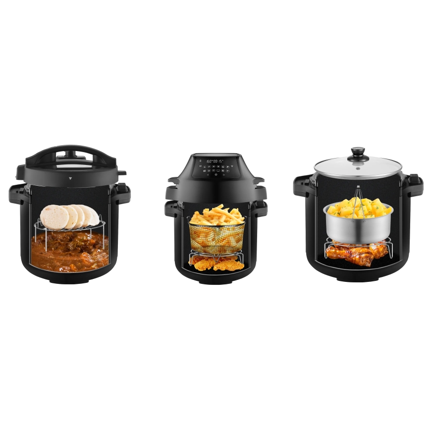 Concept CK8000 - Panela de pressão elétrica multifuncional e fritadeira de ar quente 5,6 l 11 em 1 1500 W/230 V preta