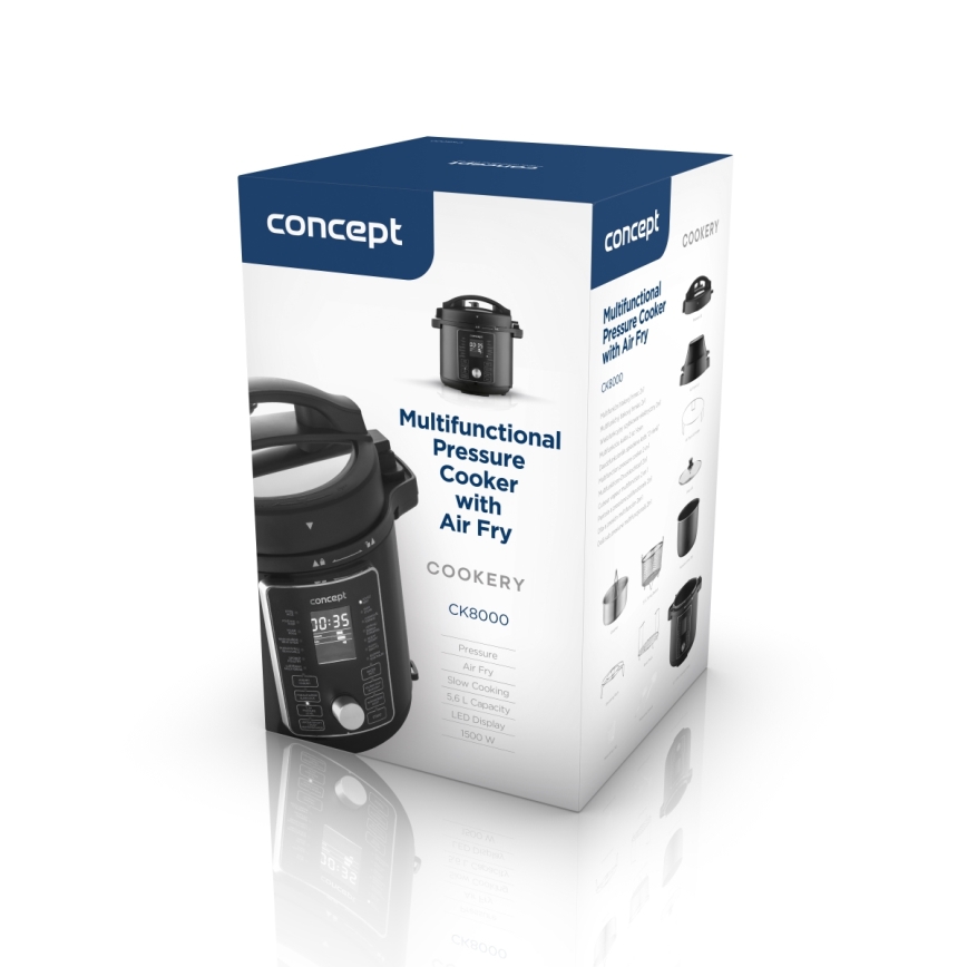 Concept CK8000 - Panela de pressão elétrica multifuncional e fritadeira de ar quente 5,6 l 11 em 1 1500 W/230 V preta