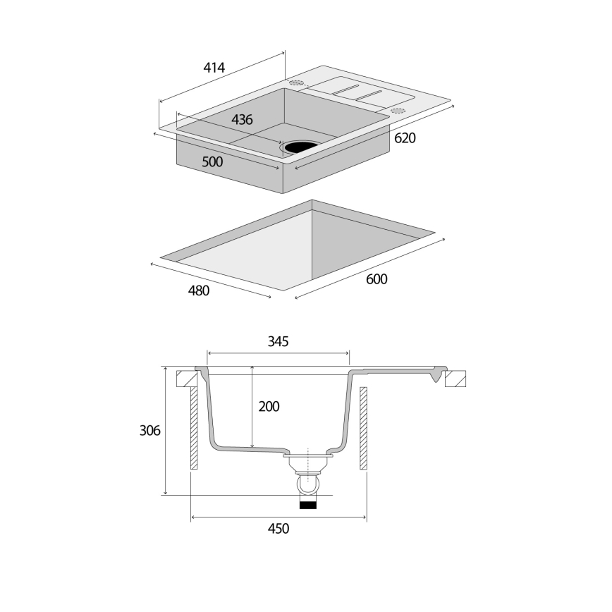 Concept DG05C45BC - Lava-loiça de cozinha CUBIS 50x62 cm granito/preto