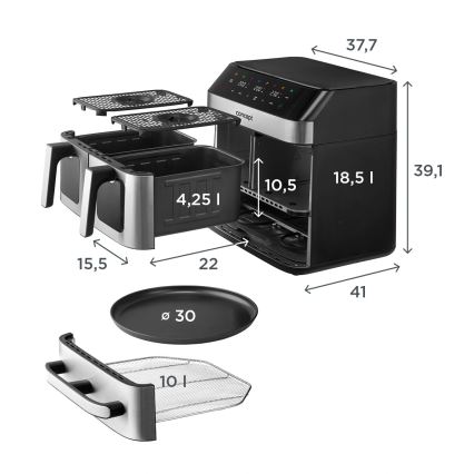 Concept FR9000 - Fritadeira a ar quente PIZZA TRIO 18,5 l 2700W/230V inox/preto