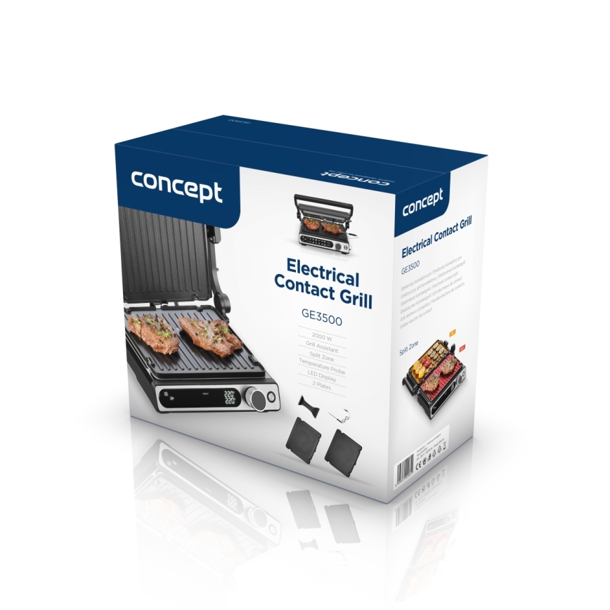 Concept ge3500 - Grelhador de contacto com sonda de temperatura 2000W/230V preto