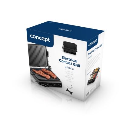 Concept ge3600 - Grelhador de contacto com sonda de temperatura GLASS 2000W/230V preto