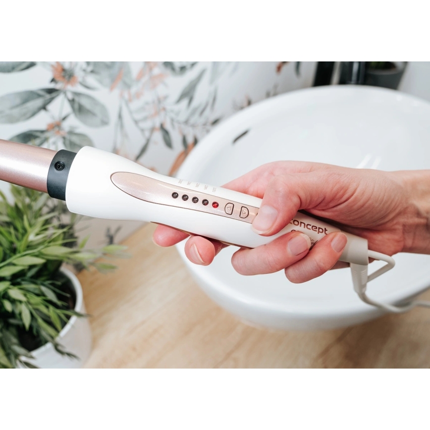 Concept KK2125 - Modelador cónico de cabelo GLAM STYLE 42W/230V branco/ouro rosé
