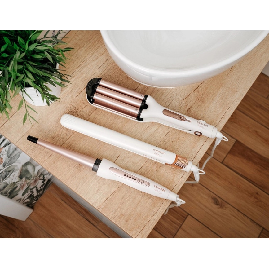 Concept KK2125 - Modelador cónico de cabelo GLAM STYLE 42W/230V branco/ouro rosé