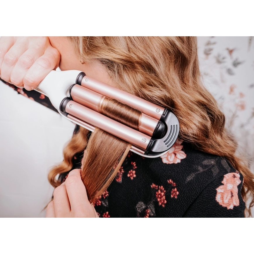 Concept KT2140 - Modelador triplo de cachos GLAM STYLE 100W/230V branco/rosa dourado