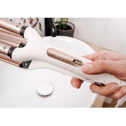 Concept KT2140 - Modelador triplo de cachos GLAM STYLE 100W/230V branco/rosa dourado