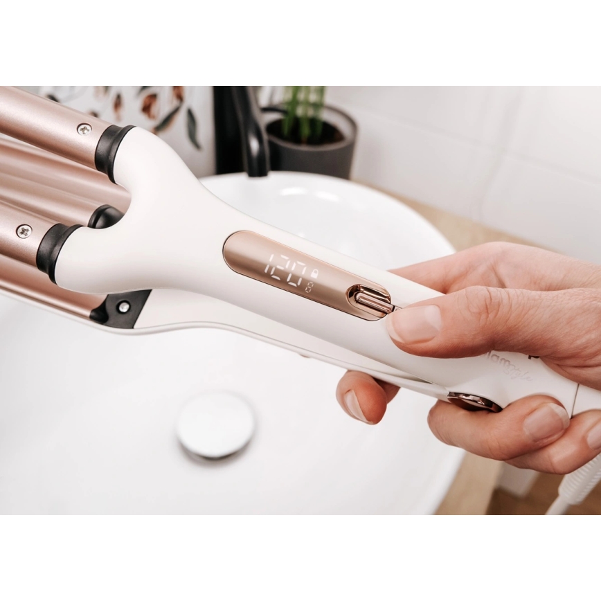 Concept KT2140 - Modelador triplo de cachos GLAM STYLE 100W/230V branco/rosa dourado