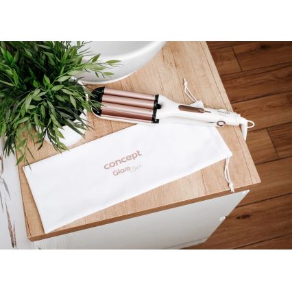 Concept KT2140 - Modelador triplo de cachos GLAM STYLE 100W/230V branco/rosa dourado