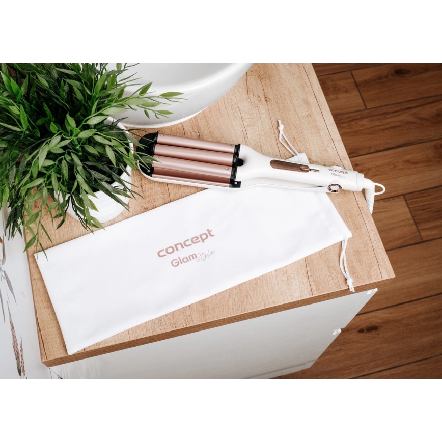Concept KT2140 - Modelador triplo de cachos GLAM STYLE 100W/230V branco/rosa dourado