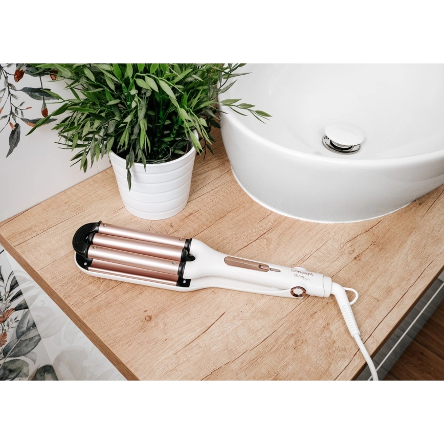 Concept KT2140 - Modelador triplo de cachos GLAM STYLE 100W/230V branco/rosa dourado