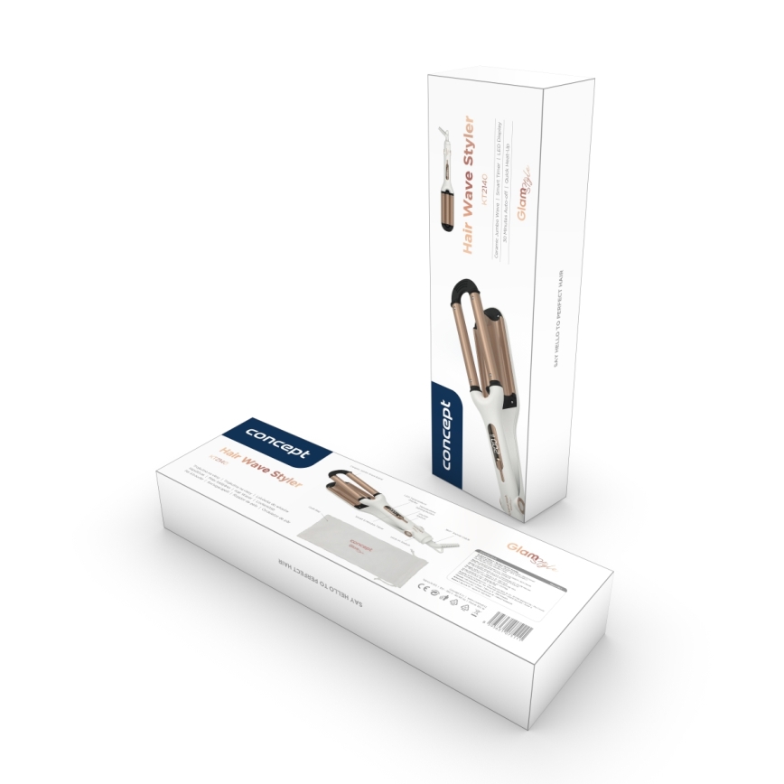 Concept KT2140 - Modelador triplo de cachos GLAM STYLE 100W/230V branco/rosa dourado